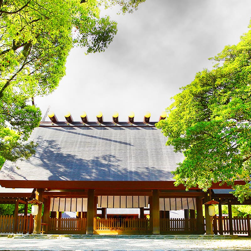 緑に囲まれた熱田神宮の社殿