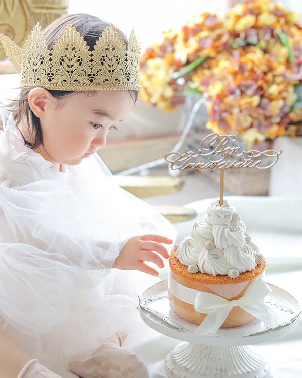 1歳のバースデースペシャルプランのスマッシュケーキ撮影